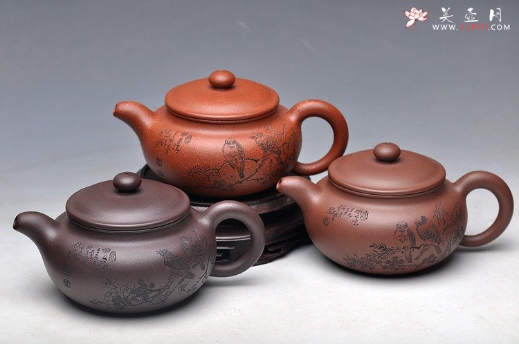 紫砂壶图片：岁月静好 白头偕老 精品老紫泥清水泥降坡泥一套小仿古 - 宜兴紫砂壶网