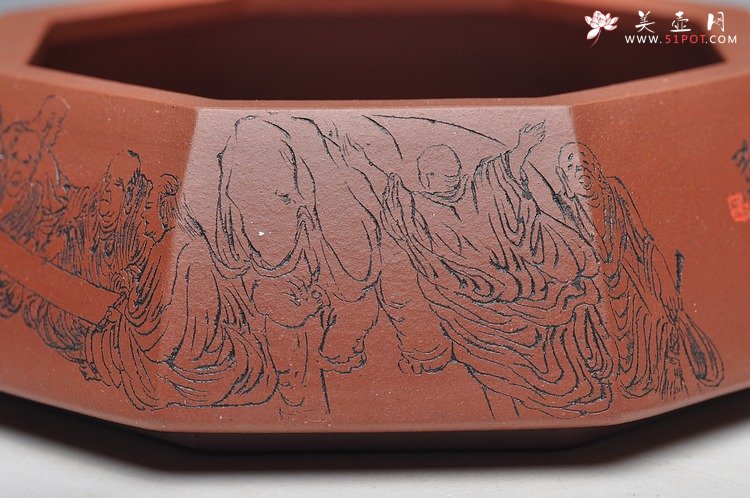 紫砂壶图片：面面是佛 人物线条张弛有力 耐品 全手八方水洗 笔洗 - 宜兴紫砂壶网