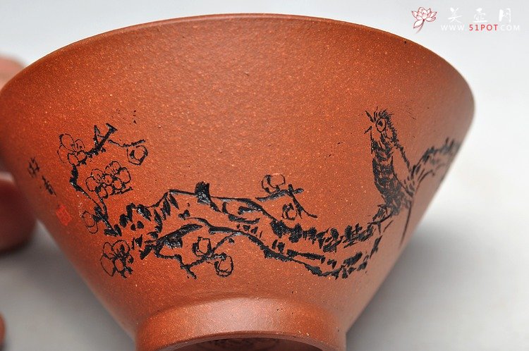 紫砂壶图片：八大风格之 高温小红泥圆亭杯 降坡泥斗笠杯 - 宜兴紫砂壶网