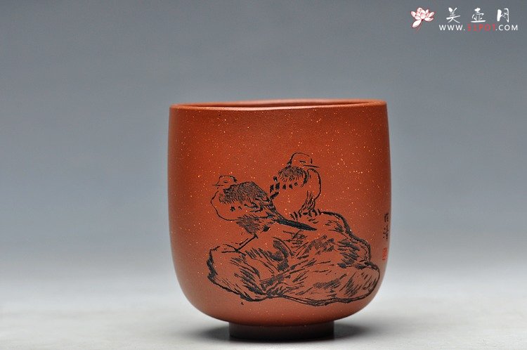 紫砂壶图片：八大风格之 高温小红泥圆亭杯 降坡泥斗笠杯 - 宜兴紫砂壶网