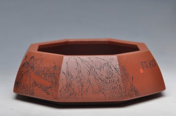 紫砂壶图片：面面是佛 人物线条张弛有力 耐品 全手八方水洗 笔洗 - 宜兴紫砂壶网