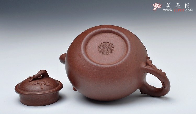 紫砂壶图片：敦厚可人 贴叶细腻 实用好花器 全手硕果 - 宜兴紫砂壶网