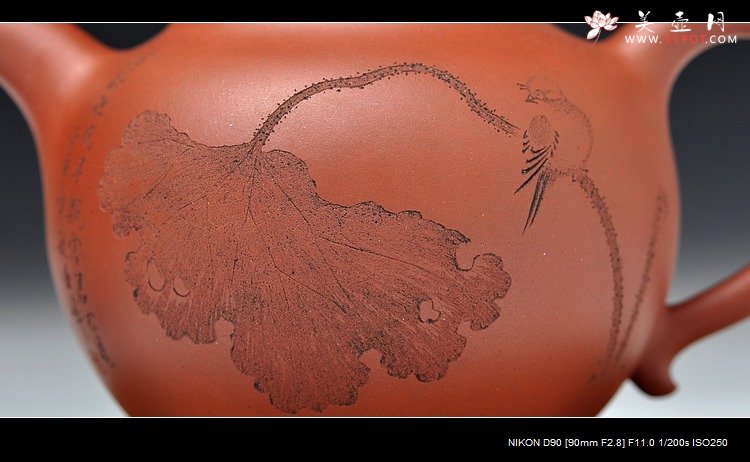 紫砂壶图片：清水泥 秋水 王翔荷叶鸟 亭亭玉立 - 宜兴紫砂壶网