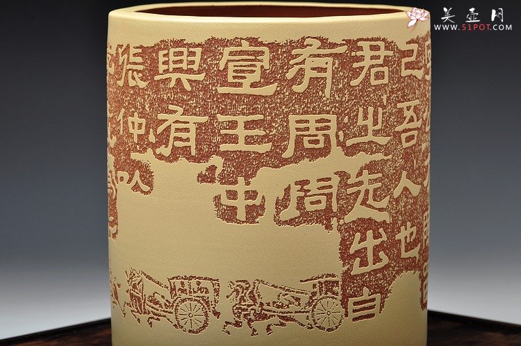 紫砂壶图片：张听刚扛鼎之作 张迁碑帖之笔筒 墨香精品 - 宜兴紫砂壶网