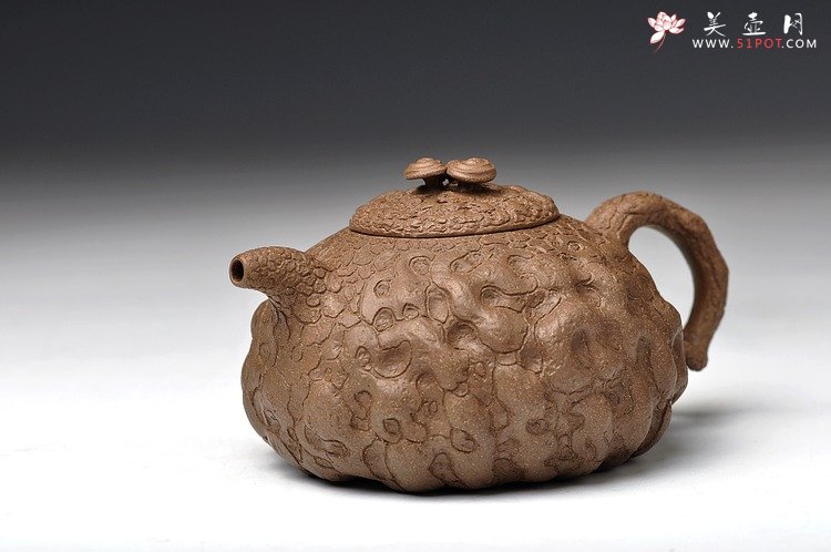 紫砂壶图片：邵惠雄风格 全手龚春 灵芝和瓜纽一对 薄胎 - 宜兴紫砂壶网