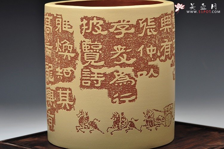 紫砂壶图片：张听刚扛鼎之作 张迁碑帖之笔筒 墨香精品 - 宜兴紫砂壶网