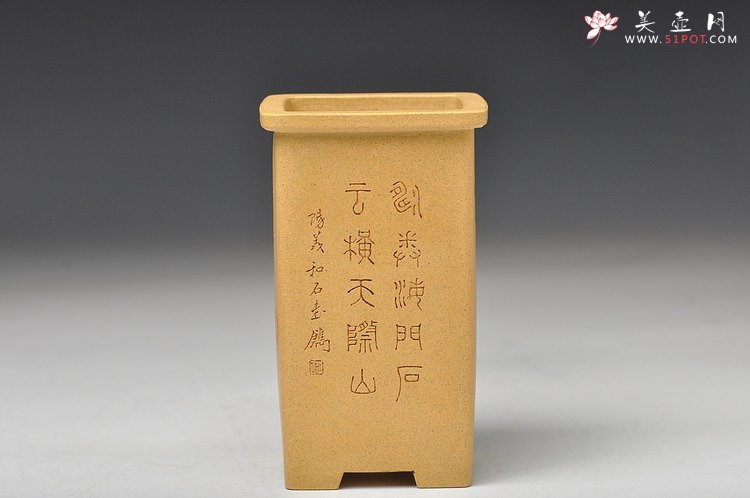 紫砂壶图片：素雅秀气 墨香淡淡 做工精细  全手高四方花盆 国助工和石装饰 - 宜兴紫砂壶网