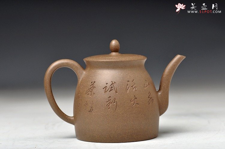 紫砂壶图片：青段全手禅韵 挺拔秀气 古朴 张听刚装饰 - 宜兴紫砂壶网