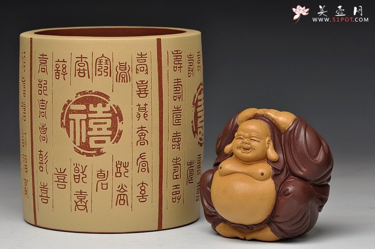 紫砂壶图片：福禄寿喜 笔筒 送礼自用佳品 别具一格 - 宜兴紫砂壶网