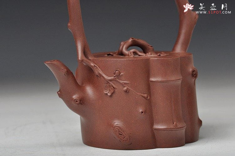 紫砂壶图片：全手作品 蓄势而动 实力派花货 梅竹双清提梁 - 宜兴紫砂壶网
