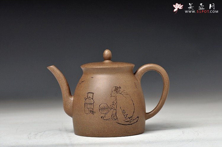 紫砂壶图片：青段全手禅韵 挺拔秀气 古朴 张听刚装饰 - 宜兴紫砂壶网