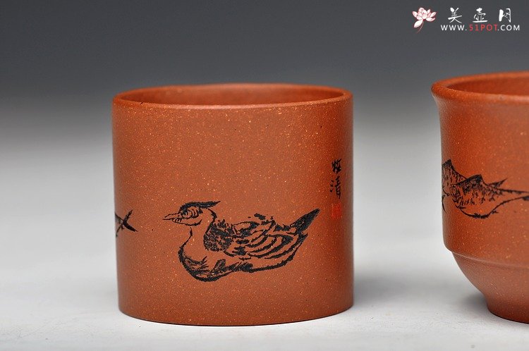 紫砂壶图片：田园情趣 对杯 1大1小 优质降坡泥 - 宜兴紫砂壶网