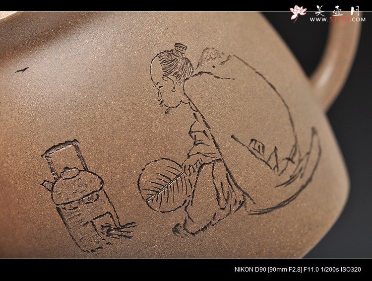 紫砂壶图片：青段全手禅韵 挺拔秀气 古朴 张听刚装饰 - 宜兴紫砂壶网