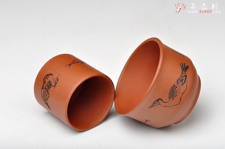 紫砂壶图片：田园情趣 对杯 1大1小 优质降坡泥 - 宜兴紫砂壶网