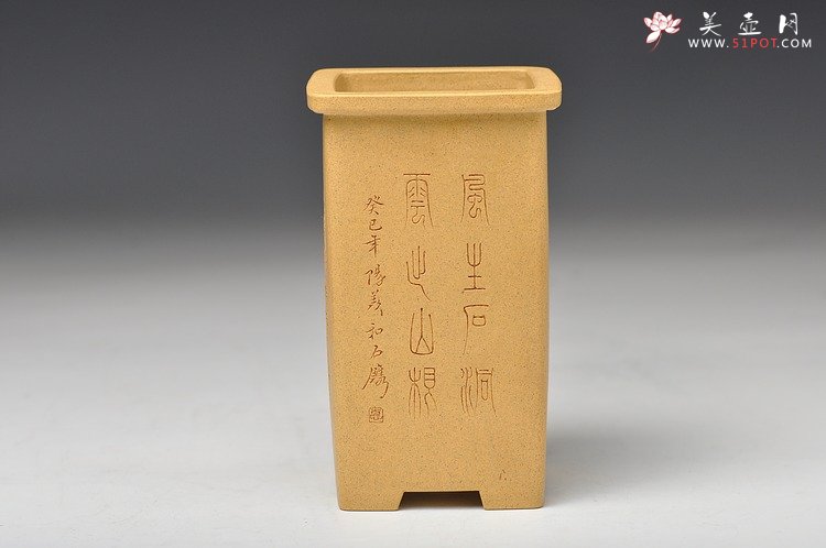 紫砂壶图片：素雅秀气 墨香淡淡 做工精细  全手高四方花盆 国助工和石装饰 - 宜兴紫砂壶网