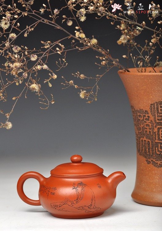 紫砂壶图片：禅意浓浓~ 精品朱泥潘壶 深得范曾人物之神韵~ - 宜兴紫砂壶网