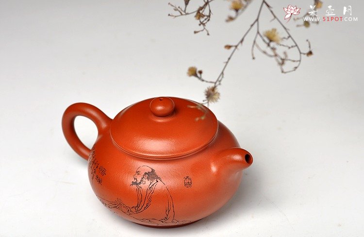 紫砂壶图片：禅意浓浓~ 精品朱泥潘壶 深得范曾人物之神韵~ - 宜兴紫砂壶网