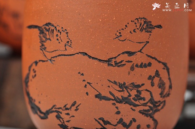 紫砂壶图片：八大风格之 高温小红泥圆亭杯8个 - 宜兴紫砂壶网