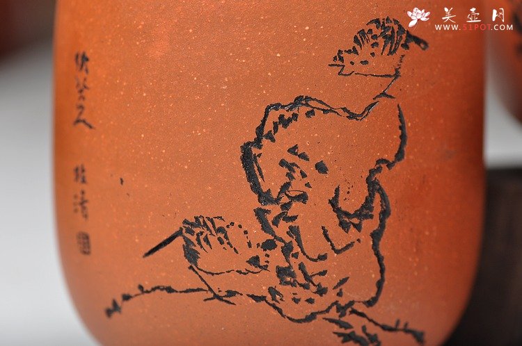 紫砂壶图片：八大风格之 高温小红泥圆亭杯8个 - 宜兴紫砂壶网