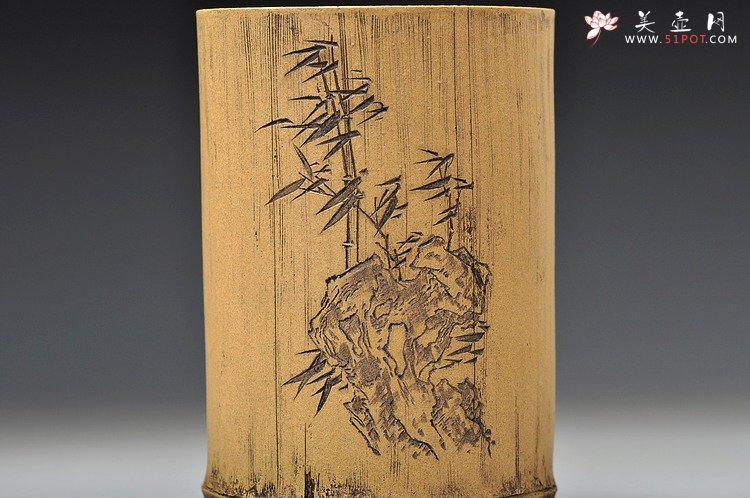 紫砂壶图片：竹节笔筒 张听刚装饰 文雅秀气 居不可无竹~ - 宜兴紫砂壶网