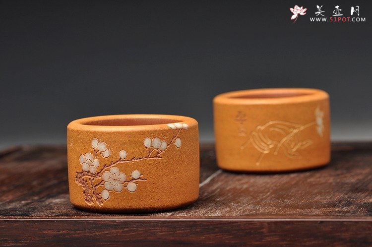 紫砂壶图片：扳指杯 拈花微笑 腊梅玉洁 - 宜兴紫砂壶网