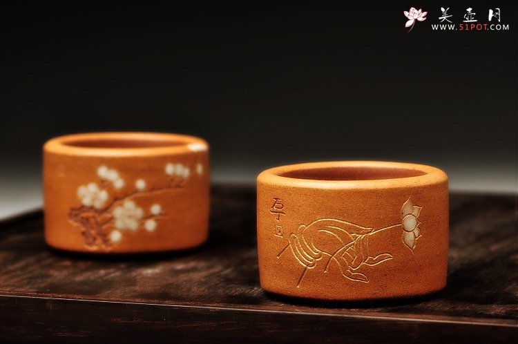 紫砂壶图片：扳指杯 拈花微笑 腊梅玉洁 - 宜兴紫砂壶网