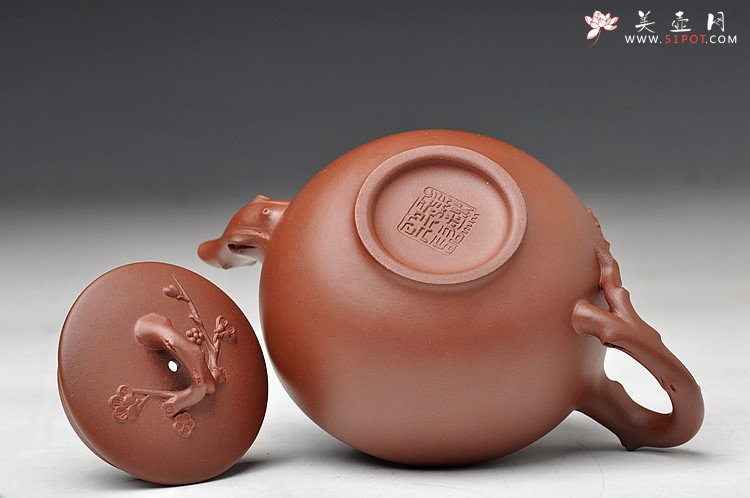紫砂壶图片：清雅淡香 红皮龙 全手咏梅套组2 - 宜兴紫砂壶网