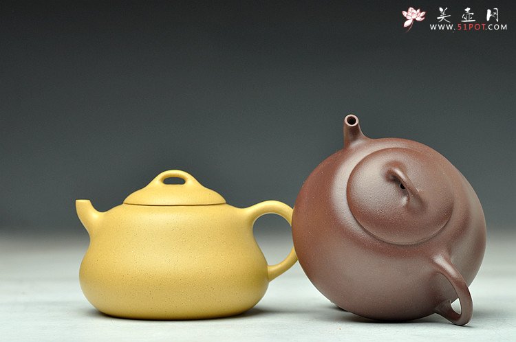 紫砂壶图片：特惠之葫芦兄弟 福禄 憨态可掬 本绿与紫泥一对 - 宜兴紫砂壶网