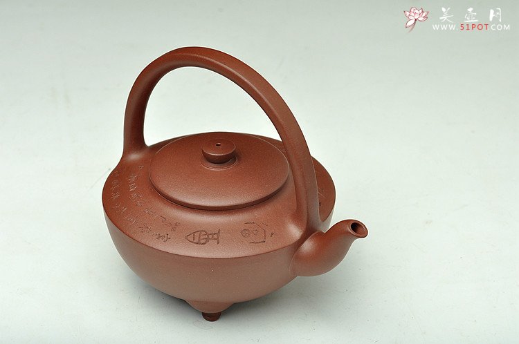 紫砂壶图片：难度极大之全手工望月提梁 中书协刘世涛装饰 收藏佳品 - 宜兴紫砂壶网