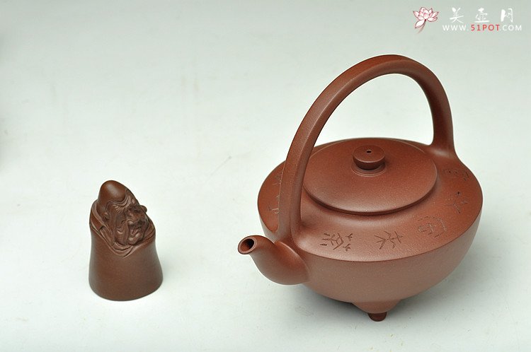 紫砂壶图片：难度极大之全手工望月提梁 中书协刘世涛装饰 收藏佳品 - 宜兴紫砂壶网