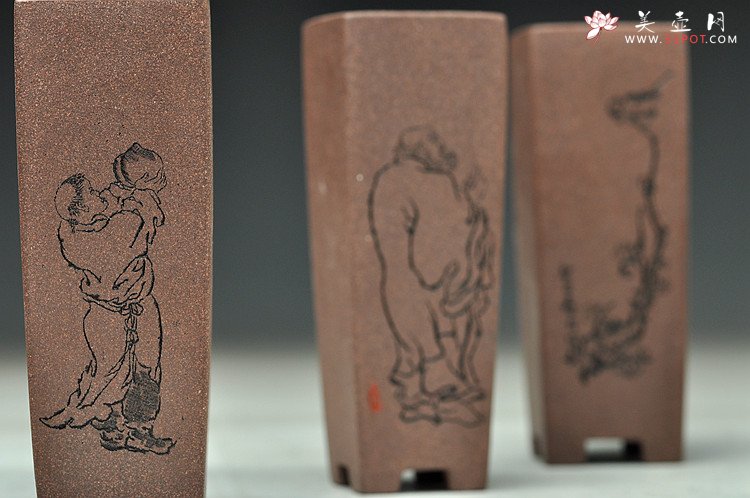 紫砂壶图片：精致小四方签筒 全手制作 刻绘漂亮 - 宜兴紫砂壶网