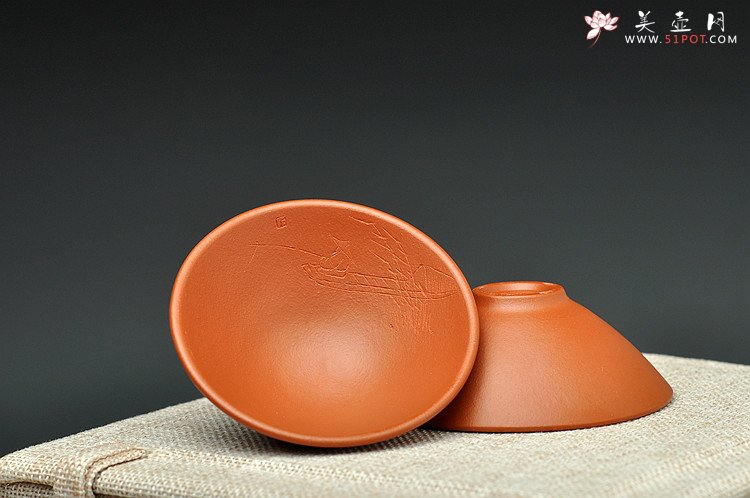 紫砂壶图片：难得原矿朱泥 斗笠杯 装饰趣味 - 宜兴紫砂壶网