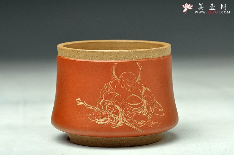 紫砂壶图片：精工花盆 粉朱泥浆 难得糊涂 案头花盆 仅一件 - 宜兴紫砂壶网