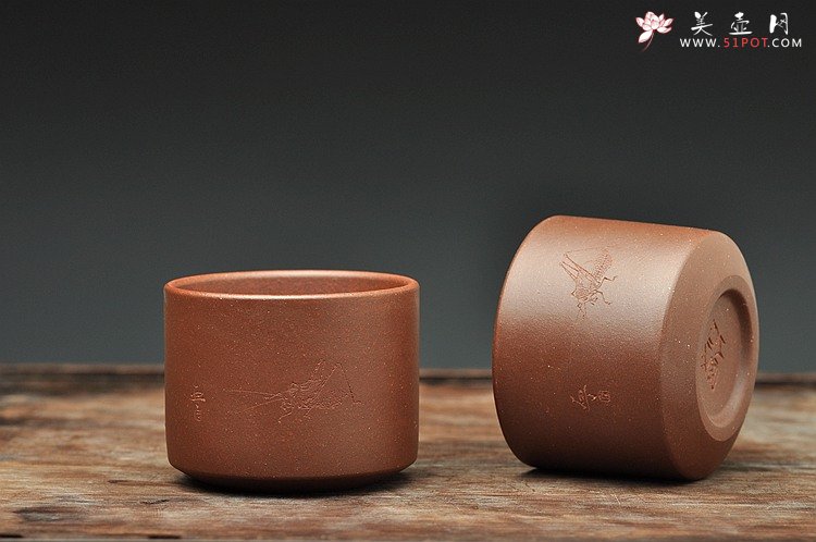 紫砂壶图片：石丁居士杯  油润紫泥  刻绘蟋蟀~ - 宜兴紫砂壶网