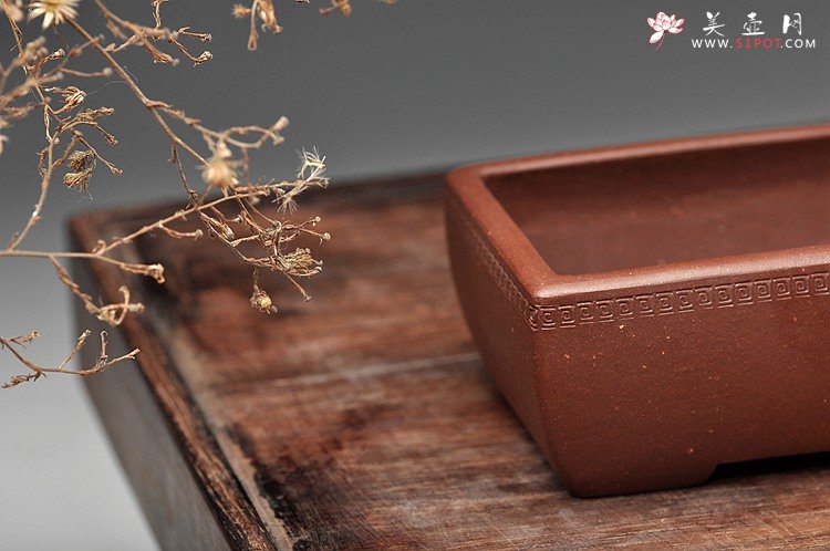 紫砂壶图片：回纹长四方花盆 案头盆 - 宜兴紫砂壶网