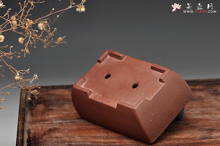 紫砂壶图片：回纹长四方花盆 案头盆 - 宜兴紫砂壶网