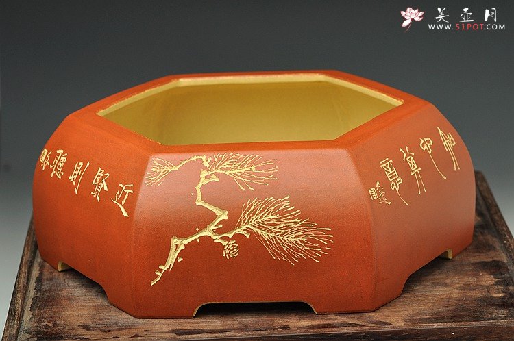 紫砂壶图片：岁寒三友之六方水洗 陆轶舟精品代表作 刀法精炼 粉浆效果更漂亮 - 宜兴紫砂壶网