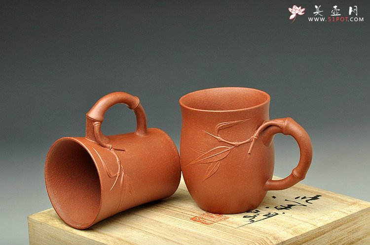 紫砂壶图片：一对竹节杯 和美清风 - 宜兴紫砂壶网