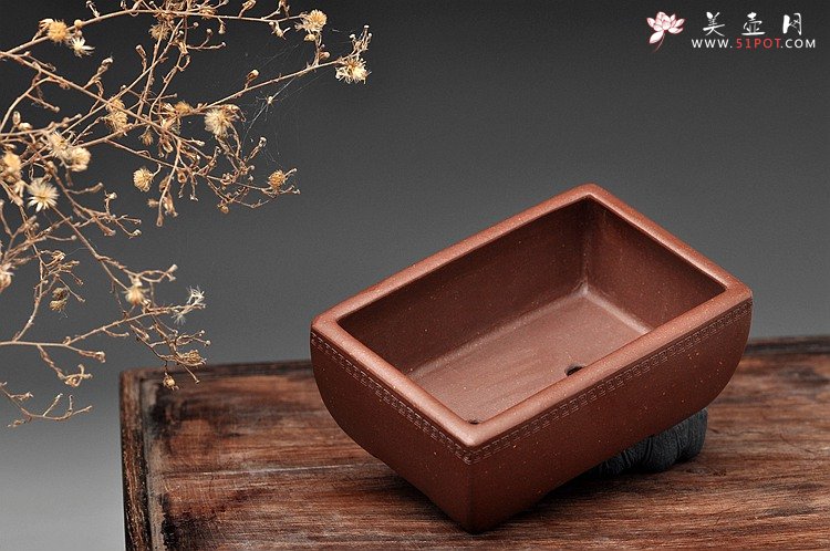 紫砂壶图片：回纹长四方花盆 案头盆 - 宜兴紫砂壶网