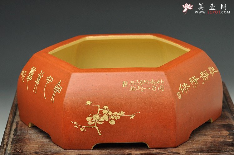 紫砂壶图片：岁寒三友之六方水洗 陆轶舟精品代表作 刀法精炼 粉浆效果更漂亮 - 宜兴紫砂壶网