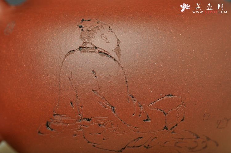 紫砂壶图片：器形端庄 体态丰盈 实用精品 文气莲子 古雅人物 - 宜兴紫砂壶网