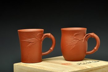 紫砂壶图片：一对竹节杯 和美清风 - 宜兴紫砂壶网