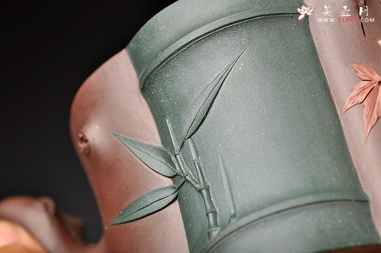 紫砂壶图片：崔巍健经典 三色枫竹情 风情之作o(∩_∩)o 韵味十足 - 宜兴紫砂壶网