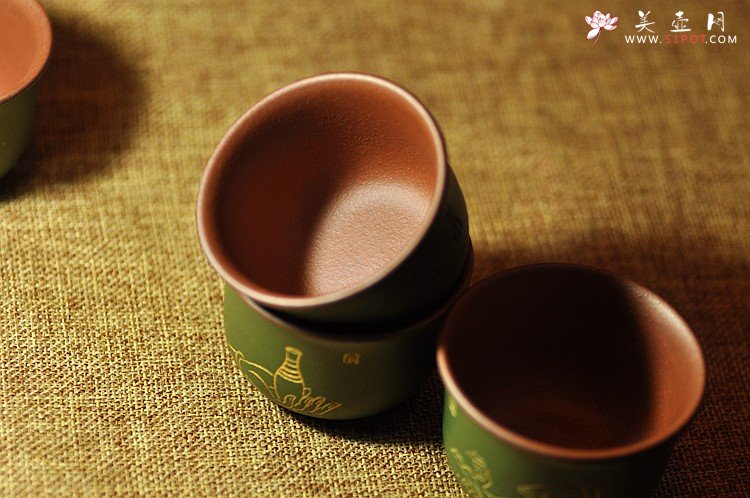 紫砂壶图片：石丁之经典作品  佛缘杯一套 古色古香 雅致 - 宜兴紫砂壶网