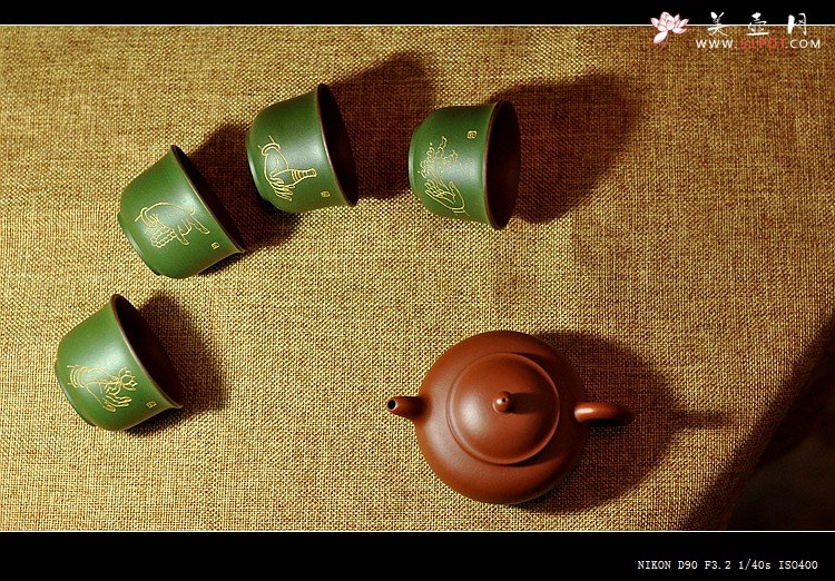 紫砂壶图片：石丁之经典作品  佛缘杯一套 古色古香 雅致 - 宜兴紫砂壶网