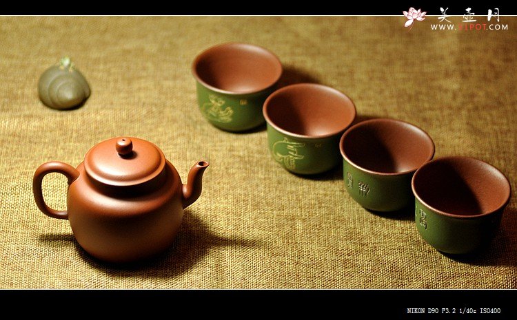 紫砂壶图片：石丁之经典作品  佛缘杯一套 古色古香 雅致 - 宜兴紫砂壶网