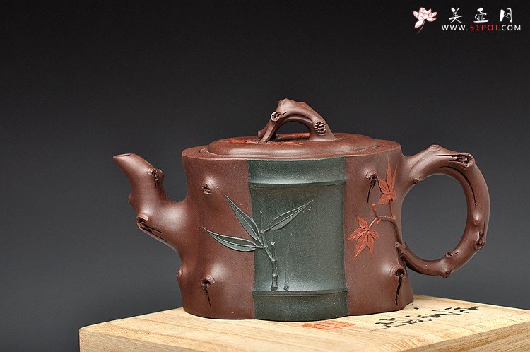 紫砂壶图片：崔巍健经典 三色枫竹情 风情之作o(∩_∩)o 韵味十足 - 宜兴紫砂壶网