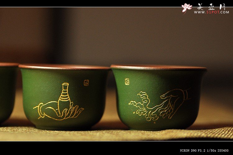 紫砂壶图片：石丁之经典作品  佛缘杯一套 古色古香 雅致 - 宜兴紫砂壶网