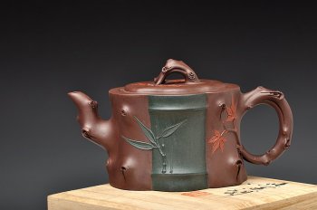 紫砂壶图片：崔巍健经典 三色枫竹情 风情之作o(∩_∩)o 韵味十足 - 宜兴紫砂壶网