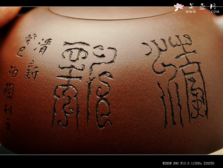 紫砂壶图片：简洁大方 圆润古朴 放生图 全手半瓜  - 宜兴紫砂壶网